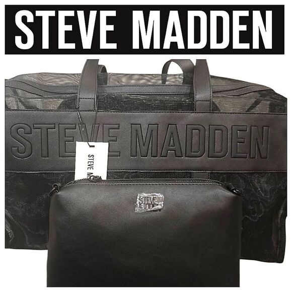 Steve Madden BJunior Logo Mesh Ttavel Duffel Bag- Black